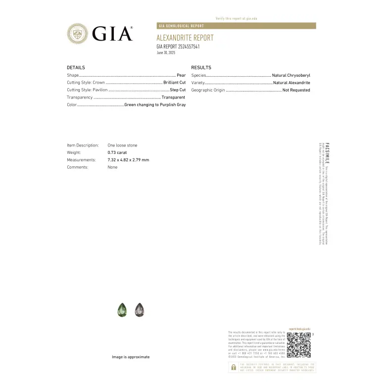 Aleksandryt naturalny szlif gruszka 0.73 ct.