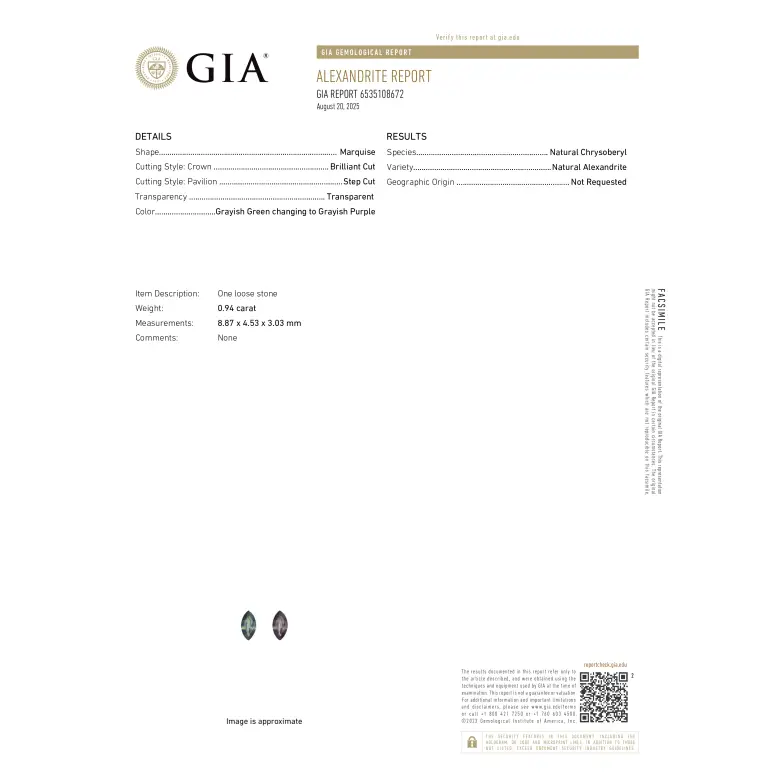 Aleksandryt naturalny szlif markiza 0.94 ct