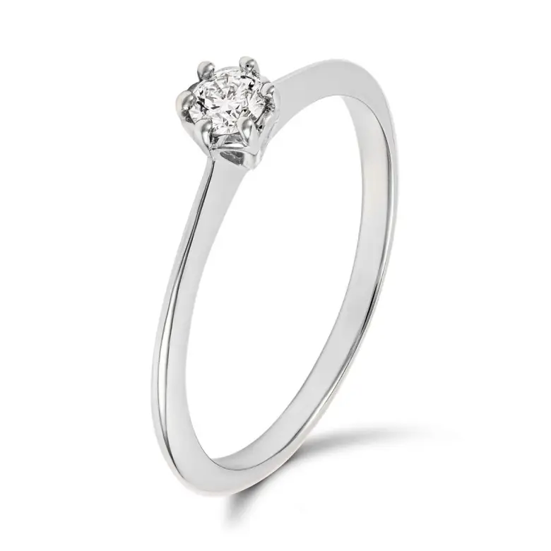 Pierścionek z diamentem 0,15 ct z białego złota