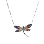 Naszyjnik srebrna ważka z kolorowymi kamieniami