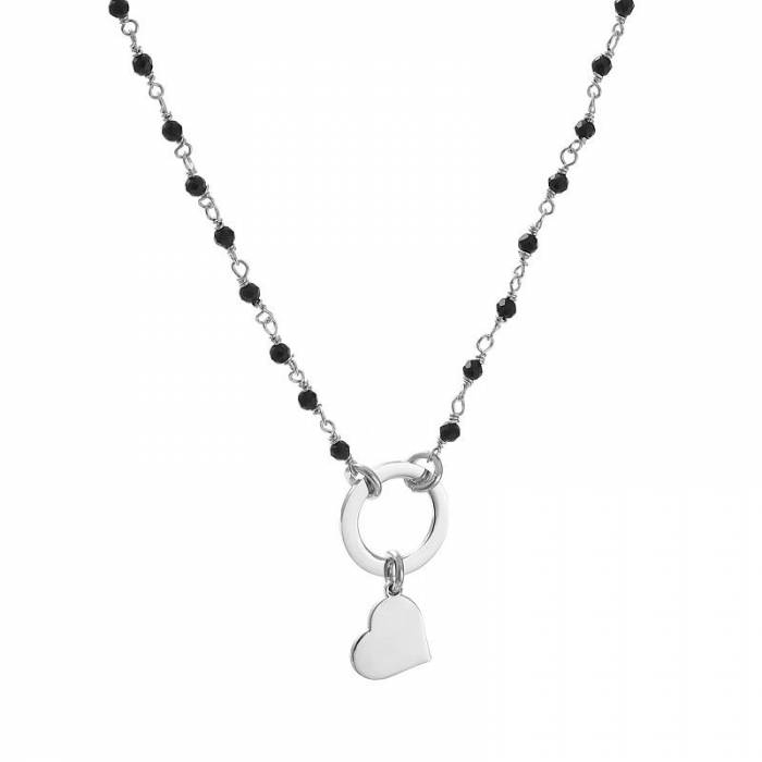 Naszyjnik srebrny z czarnymi kamieniami i sercem